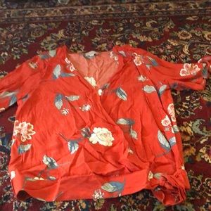 Short sleeved faux wrap blouse